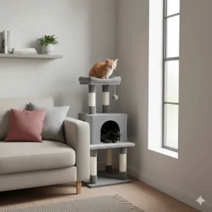 A compact, cheap cat tree designed to fit into small corners of UK flats or apartments.
