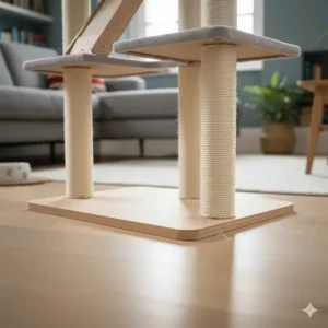 Detailed view of the heavy-duty base plate ensuring the cat tree with scratching post remains wobble-free.