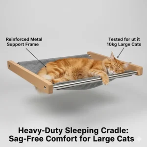 A reinforced cat hammock with a metal frame capable of supporting cats weighing up to 10kg without sagging.