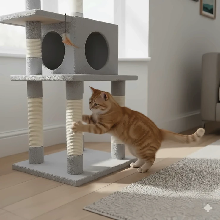 A wide, stable base on a cheap cat gym to prevent wobbling during play in a carpeted room. Cheap Cat Trees