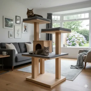 Extra-stable cat tree with wide platforms suitable for large breeds like Maine Coons or British Shorthairs.