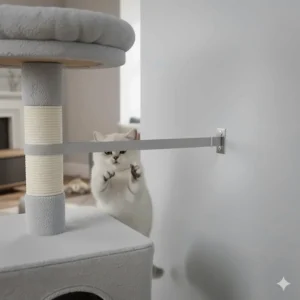 Close-up of the anti-topple wall strap on a Feandrea cat tree for extra safety in busy British households.