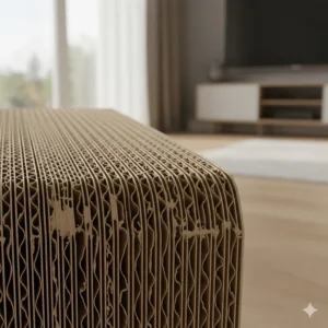 Close-up of high-density corrugated cardboard layers showing the durable construction of the cat scratcher.