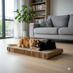 A large-format cardboard cat scratcher suitable for households with multiple cats or larger breeds.