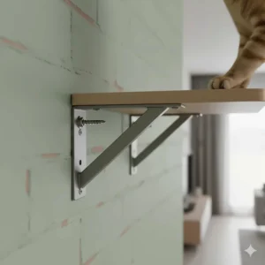 Close-up of secure wall fixings for cat furniture, ensuring safety for pets on British masonry walls.