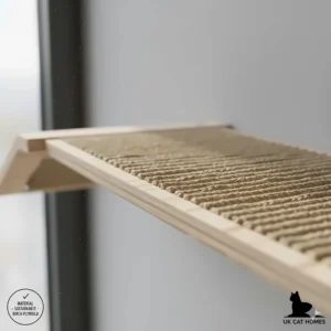 Close-up illustration of the natural birch plywood texture and non-slip surface used for the cat bridge.