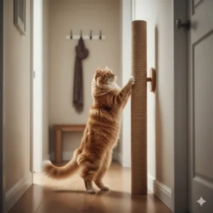 A tall, wall-mounted sisal scratching post ideal for narrow hallways or small flats.