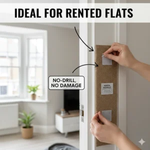 A rental-friendly door frame cat scratcher being applied without tools, ideal for protecting woodwork in UK rented flats.