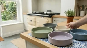 Illustration of sustainably sourced ceramic bowls, appealing to the eco-conscious UK consumer.
