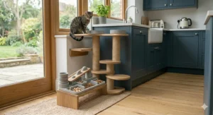 High-tech automatic cat feeding station with a programmable timer and portion control settings for precise meal times.