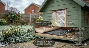 A photorealistic demonstration of the removable hinged roof providing full access for easy cleaning of the insulated interior.
