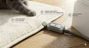 A person unzipping the soft fleece cover of a heated cat bed for machine washing.