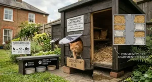Comparison graphic showing why straw is better than blankets for a feral cat shelter in damp climates.