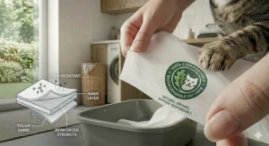 Icon representing the compostable material of the cat litter tray liners.