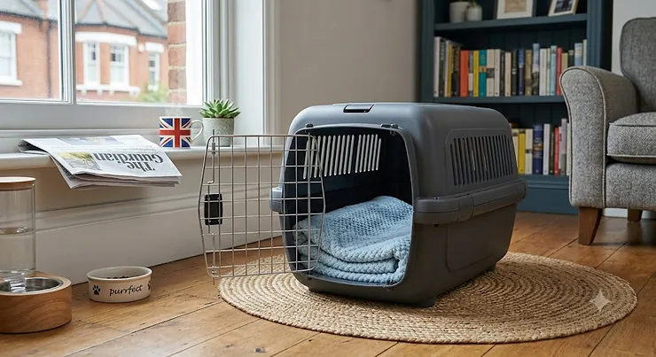 A sturdy, grey hard-sided cat carrier for secure pet transport, shown on a neutral background. hard sided cat carrier