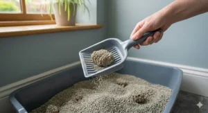 A helpful infographic displaying three simple daily steps for maintaining a fresh cat litter tray and ensuring lasting odour control.