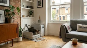 Pelleted cat litter formula designed to prevent tracking and mess on wooden or carpeted floors.