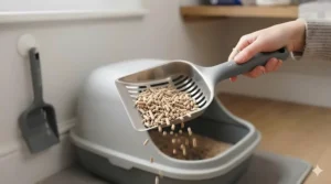Sturdy stainless steel cat litter scoop featuring wide slots for efficient sifting.