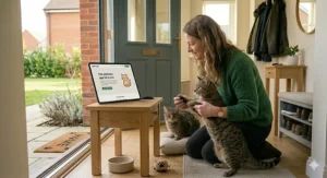 An infographic illustrating the simple three-step process to sign up for a cat litter subscription.