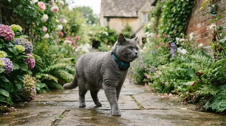 Sleek cat GPS tracker attached to a collar, showing a waterproof design perfect for monitoring outdoor cats in the UK. cat GPS tracker