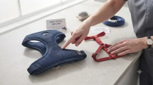 Visual comparison chart showing a secure vest-style escape proof cat harness next to a traditional H-style strap harness.