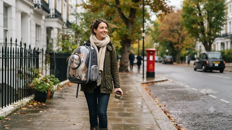 A stylish, transparent bubble cat backpack for safe and comfortable pet travel in London. bubble cat backpack