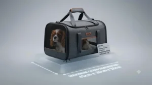 A diagram showing standard cabin-friendly pet carrier dimensions for UK airlines.
