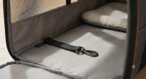 Interior view showing the built-in safety tether inside the expandable carrier for extra security.