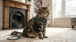 Fully adjustable heavy-duty vest harness tailored comfortably for larger cat breeds like Maine Coons.