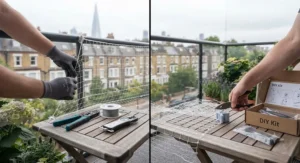 Wire-reinforced, chew-resistant balcony cat netting providing extra security for active pets.