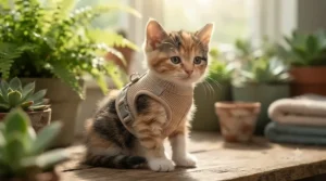 Soft, breathable air-mesh vest harness suitable for small cats and curious kittens during summer outings.