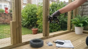 DIY garden cat run secured with components from a top cat-proofing kit under £50.