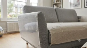 Long-term durability and wear comparison of clear plastic versus fabric couch guards.