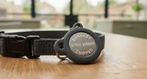 A quiet silicone-edge cat ID tag that prevents jingle noise against food bowls and door frames.