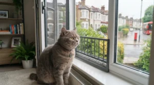 Content cat safely gazing outdoors through a top cat-proofing kit under £50.