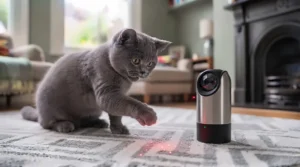 A multi-function electronic cat toy featuring an automated track and rolling ball for indoor cats.