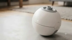 Detailed close-up of the durable, scratch-resistant outer shell of the smart cat toy designed for safe everyday play.