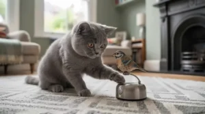 A motion-activated electronic cat toy designed to mimic a fluttering bird with realistic sounds.