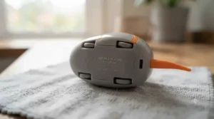 Safe, bite-resistant silicone exterior of a self-moving cat toy suitable for playful kittens