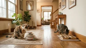 A multi-toy households feature displaying a ball track toy vs food puzzle toy