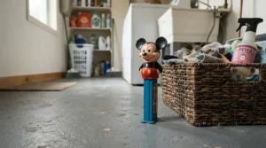 Preparing an interactive puzzle toy vs treat dispensing toy as part of a daily feeding routine in a utility room.